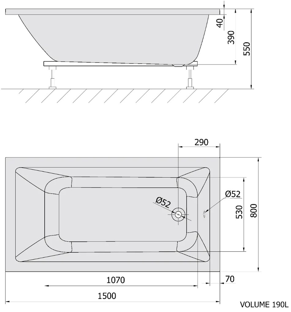 Polysan Noemi ligbad 150x80x39cm wit glans