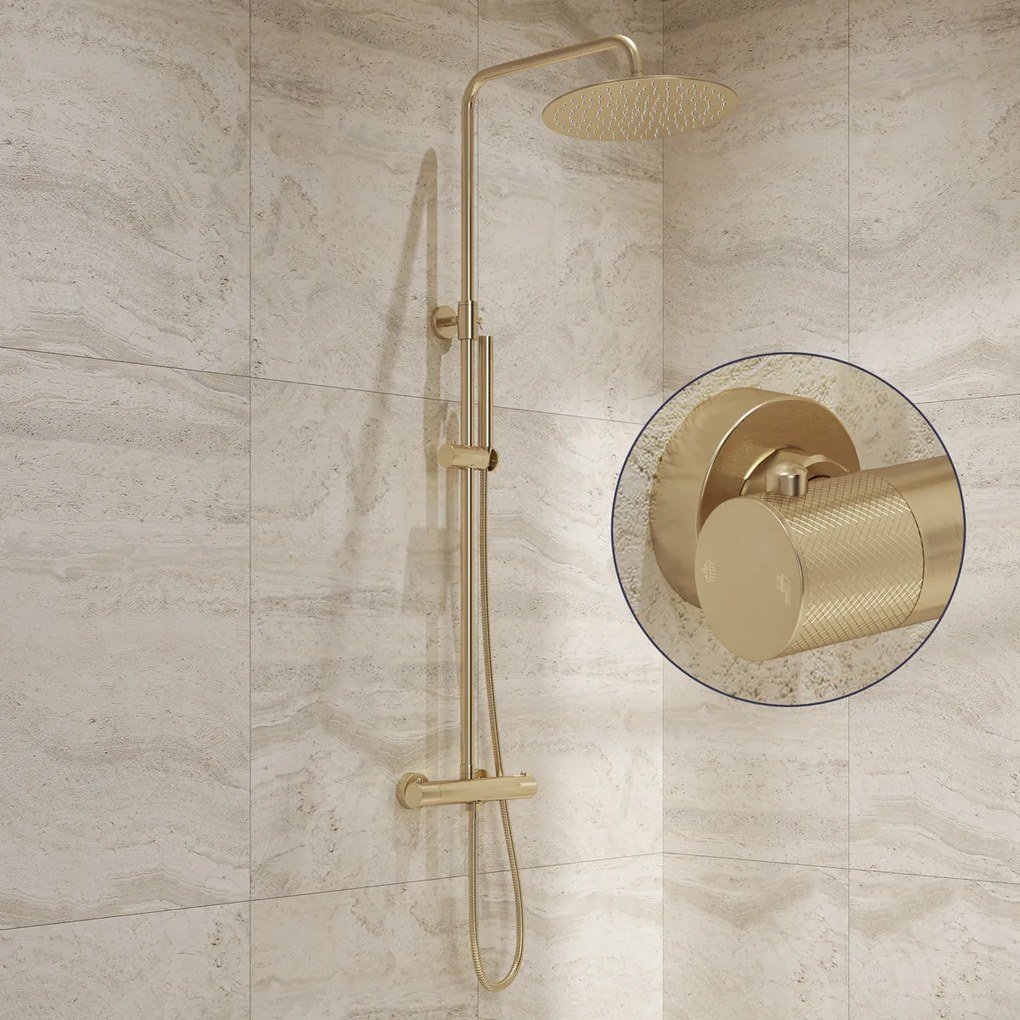 Saniclear Brass Curved opbouw regendouche geborsteld messing / mat goud met 20cm hoofddouche