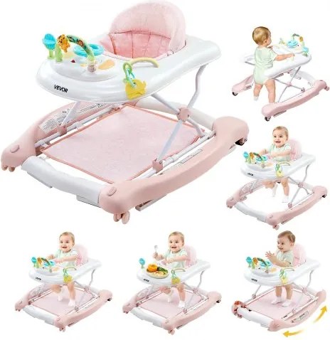 VEVOR 5-in-1 Babywalker, Opvouwbare Babywandelwagen, Speel- &amp; Wandelwagen, In hoogte verstelbare Babybouncer met Comfortabele Hoge Rugleuning, Kantelbeveiliging voor Peuters van 6-24 maanden (Unisex)