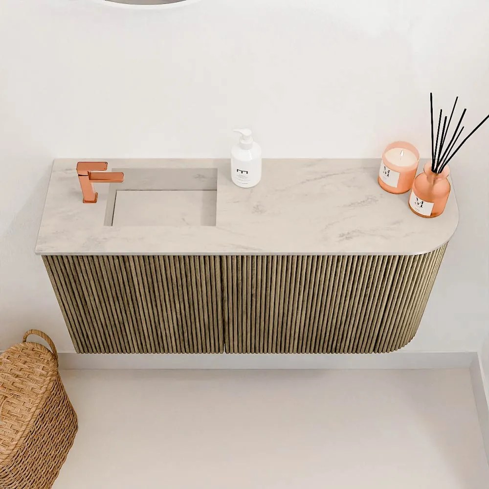Mondiaz Joya DLux 80cm toiletmeubel ronding rechts dusk met wastafel faye links 1 kraangat opalo