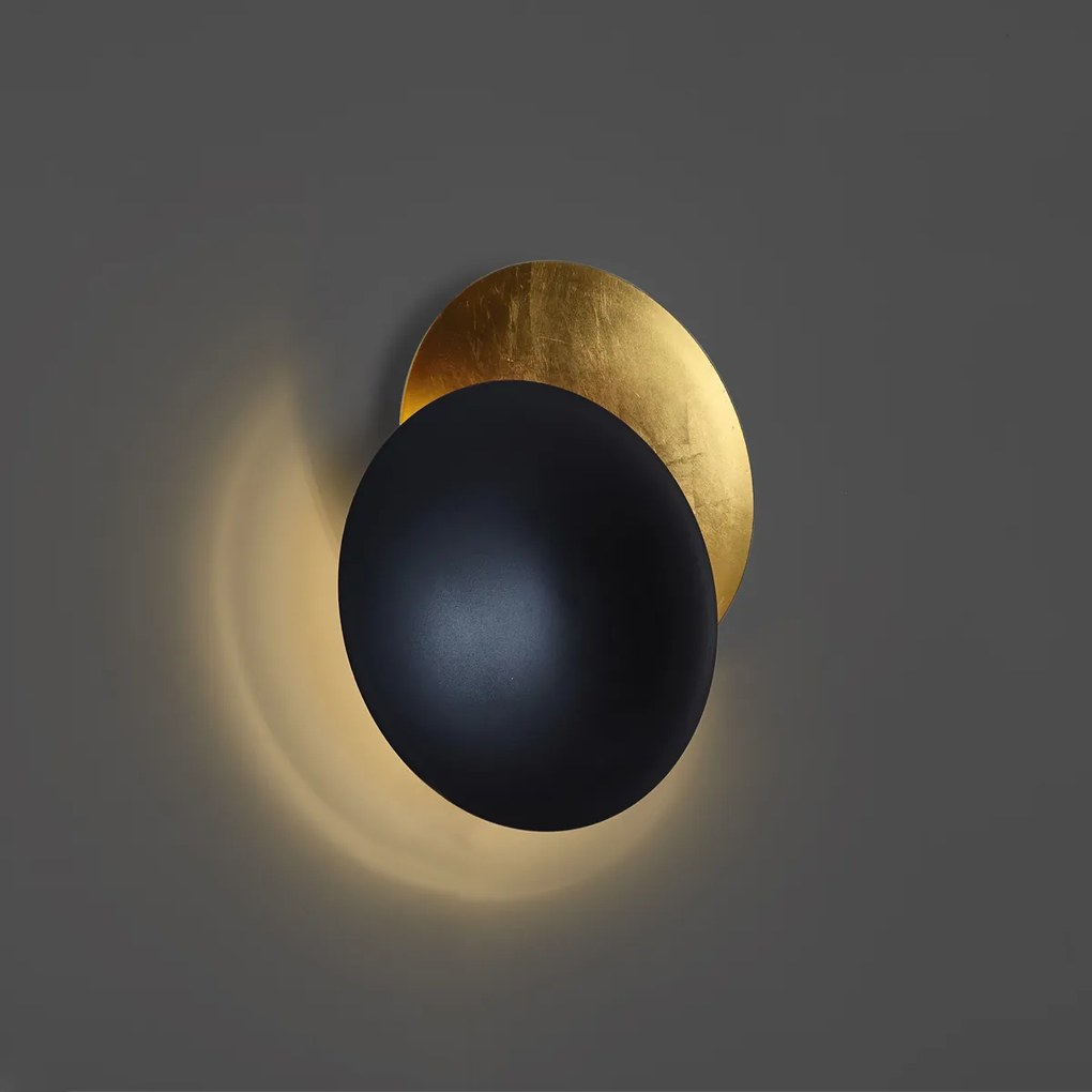 Moderne wandlamp zwart met goud 34.5cm 2-lichts - Sunrise