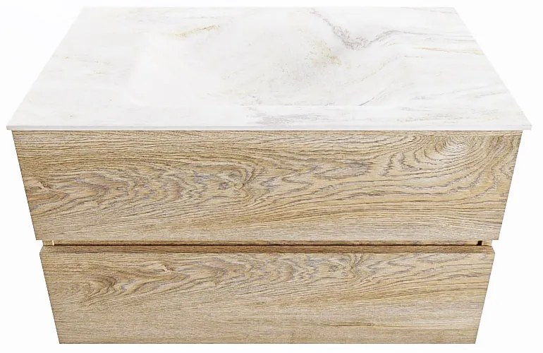 Mondiaz Vica DLux badmeubel 80cm washed oak 2 lades met wastafel ostra midden zonder kraangat