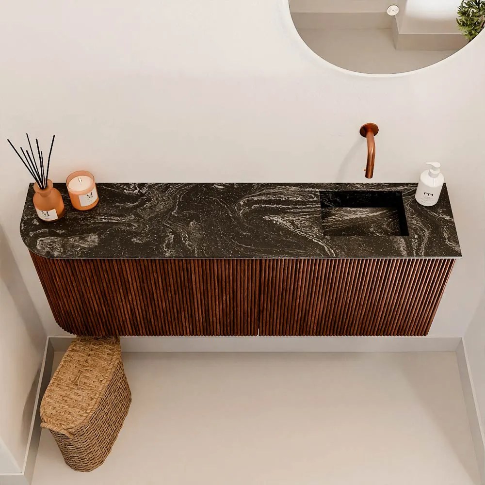 Mondiaz Joya DLux 110cm toiletmeubel ronding links ruby met wastafel faye rechts zonder kraangat lava