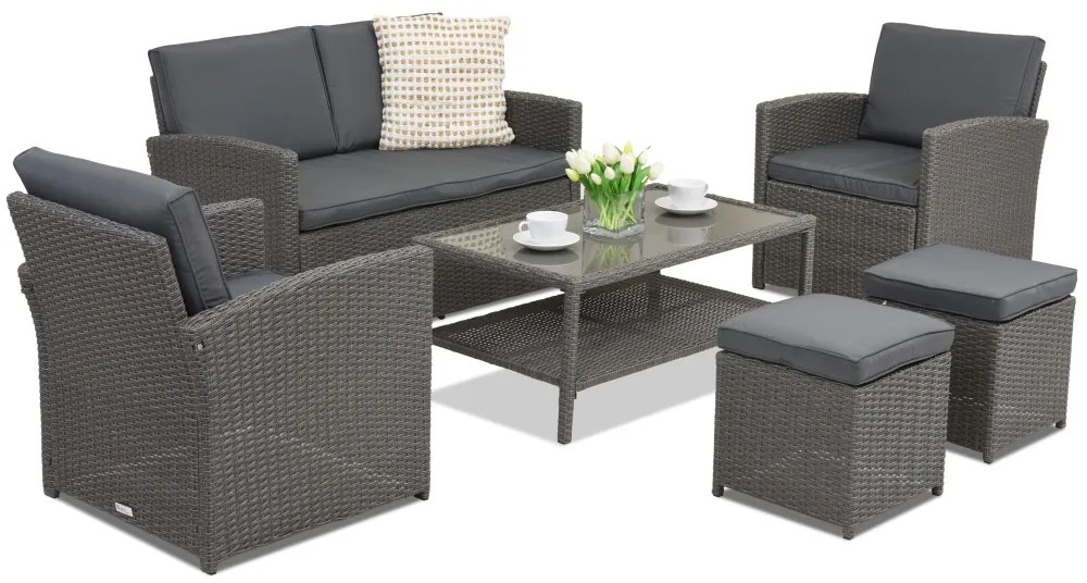 Tuinmeubelen Monaco Coffee 4 + 2 krukken Garden Point antraciet