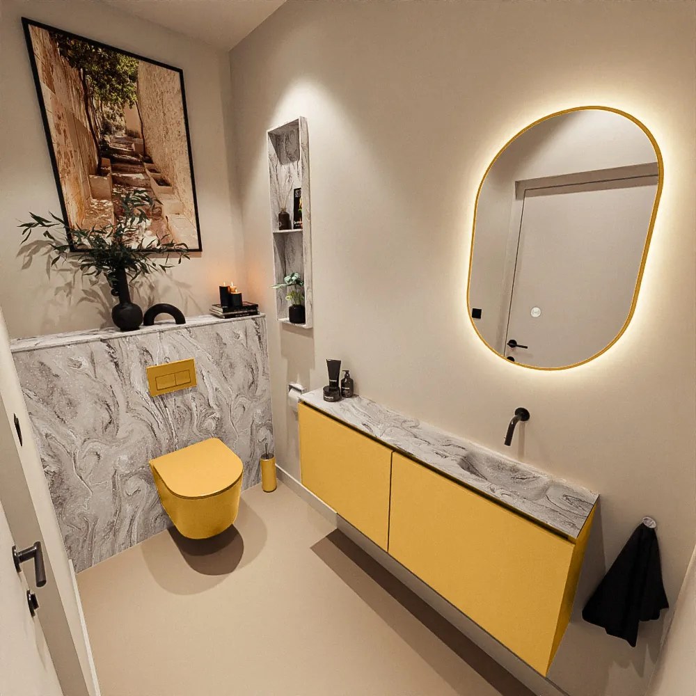 Mondiaz Ture DLux toiletmeubel 120cm ocher met wastafel glace rechts zonder kraangat