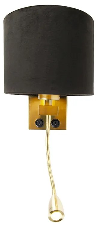 LED Moderne wandlamp messing met kap zwart velours - Brescia Modern E27 rond Binnenverlichting Lamp