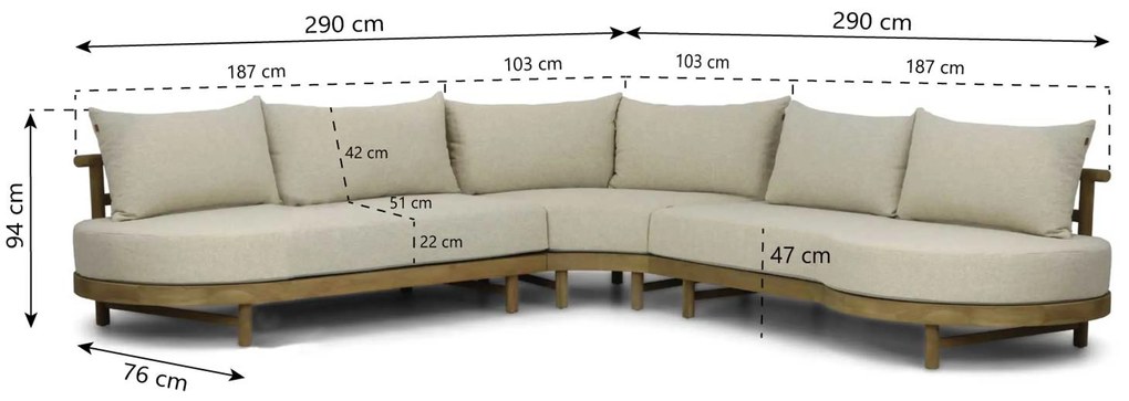 Hoek loungeset 5 personen Teak Old teak greywash  Santika Furniture Santika