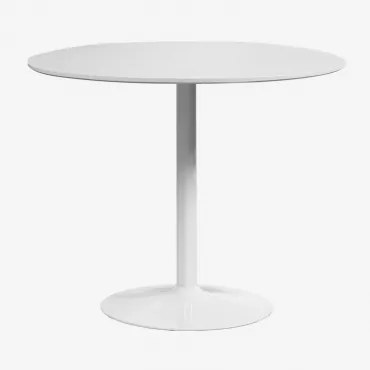 Ronde Eettafel Van Mdf En Ijzer Yvetta Wit & Wit & Ø90 Cm - Sklum