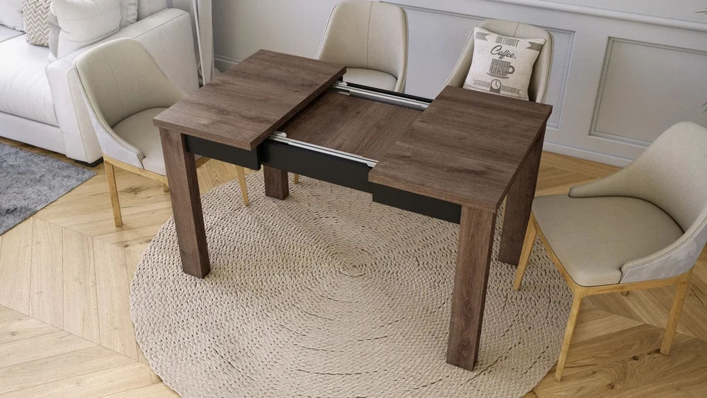 FONTE Eik bruin / Zwart Mat -KLASSIEKE KEUKEN- /WOONKAMERTAFEL 85x75 UITKLAPBAAR TOT 130 cm!