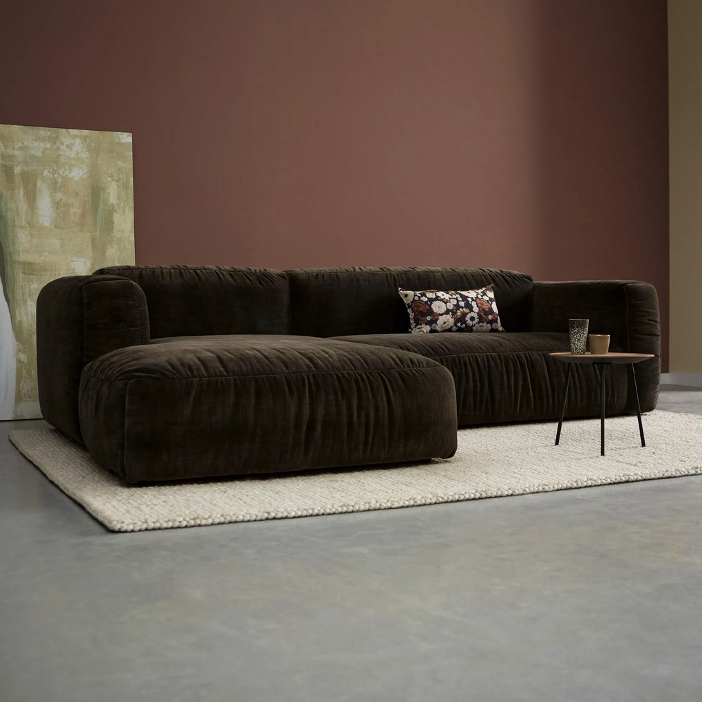 Bruine Hoekbank Met Chaise Longue Links