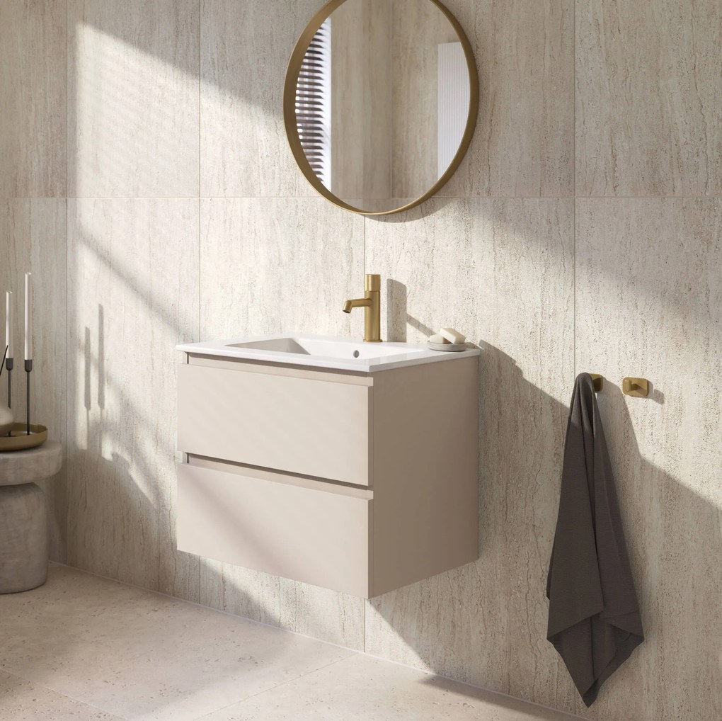 Ben Tendenza voorgemonteerd badmeubel incl. glans witte keramische wastafel 62,7x46x51,5cm zand