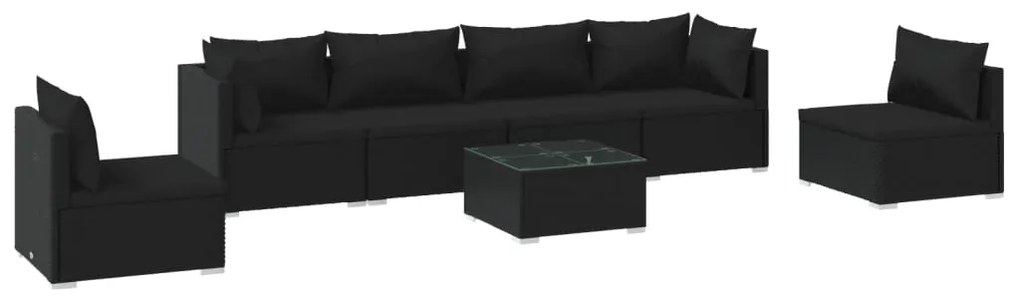 vidaXL 7-delige Loungeset met kussens poly rattan zwart