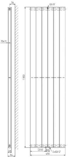 Plieger Cavallino Retto designradiator verticaal dubbel middenaansluiting 1800x450mm 1162W wit
