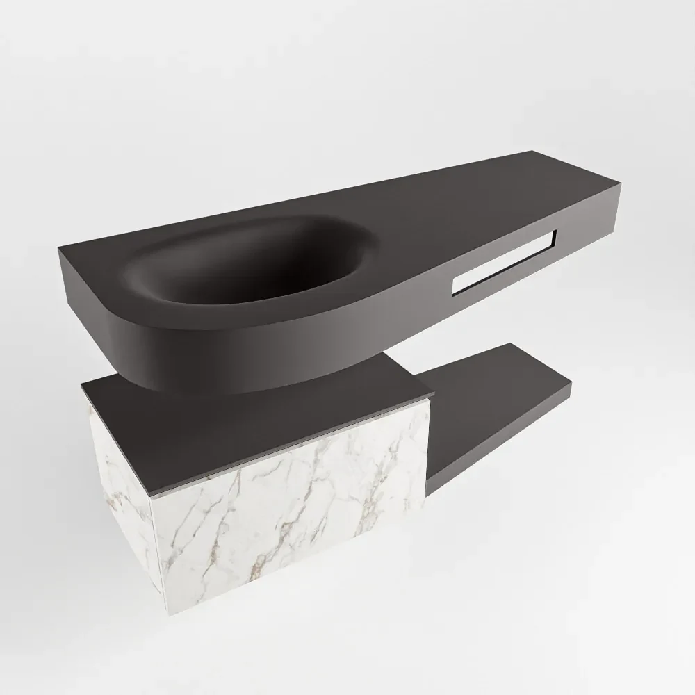 Mondiaz Riva badmeubel 120cm Carrara met 1 lade en wastafel links 0 kraangaten Dark Grey