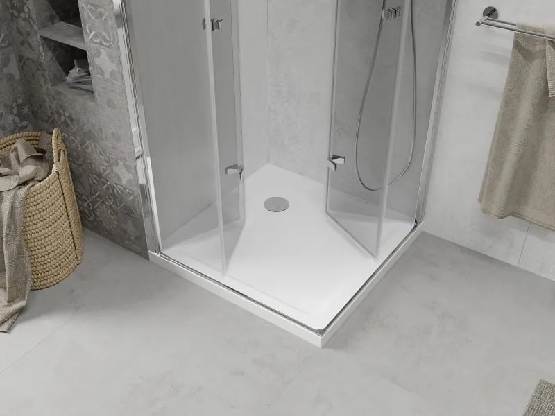 Mexen Lima Duo inklapbare douchecabine 90 x 90 cm, transparant, chroom + Flat douchebak - 856-090-090-01-02-4010