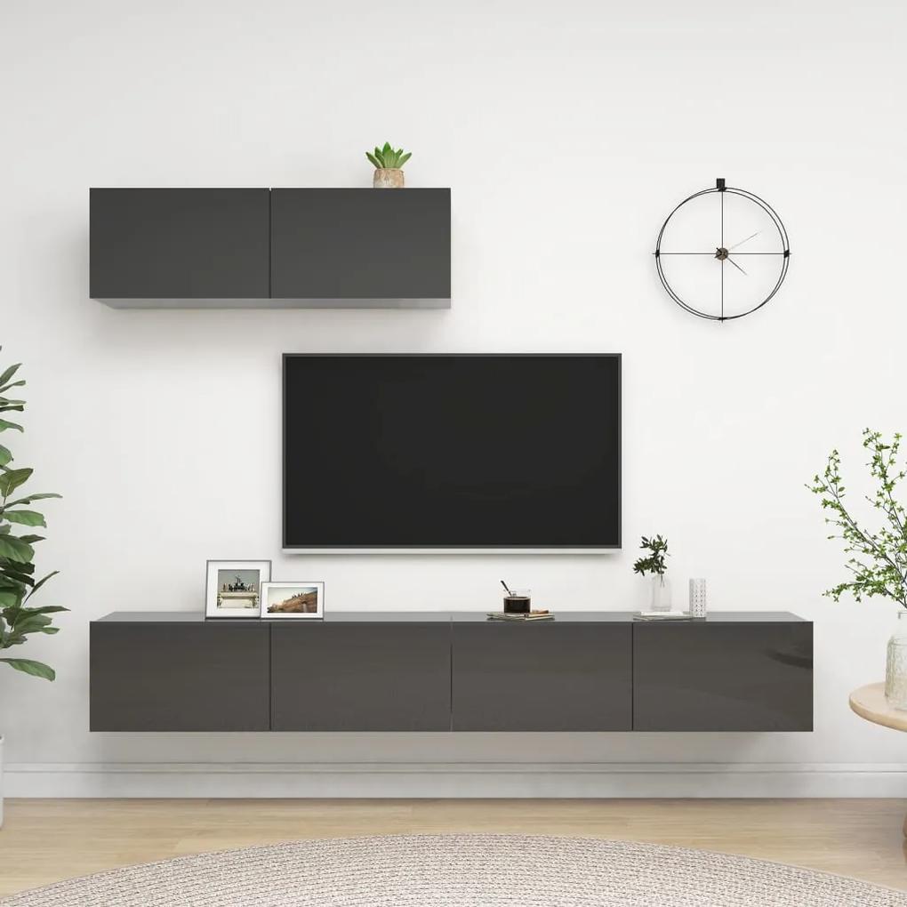 vidaXL Tv-meubelen 3 st spaanplaat hoogglans grijs
