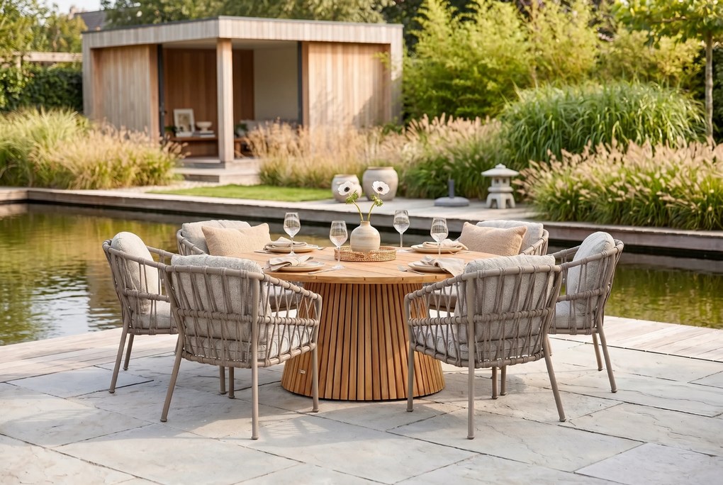 Tuinset Ronde Tuintafel 6 personen 180 cm Rope Taupe  Santika Furniture Santika