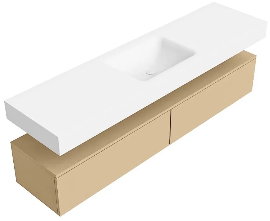 Zaro Alan badmeubel 180cm sand 2 lades met vrijhangende wastafel cloud midden zonder kraangat talc