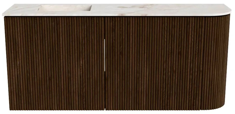 Mondiaz Joya DLux 90cm toiletmeubel ronding rechts walnut met wastafel faye links zonder kraangat frappe