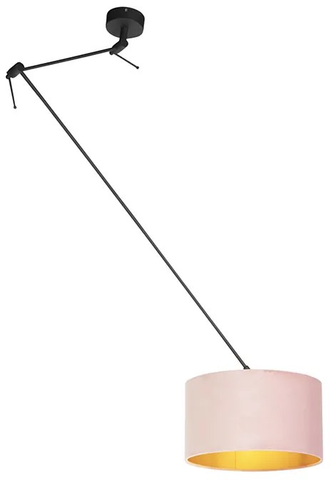 Hanglamp zwart met velours kap oud roze met goud 35 cm - Blitz