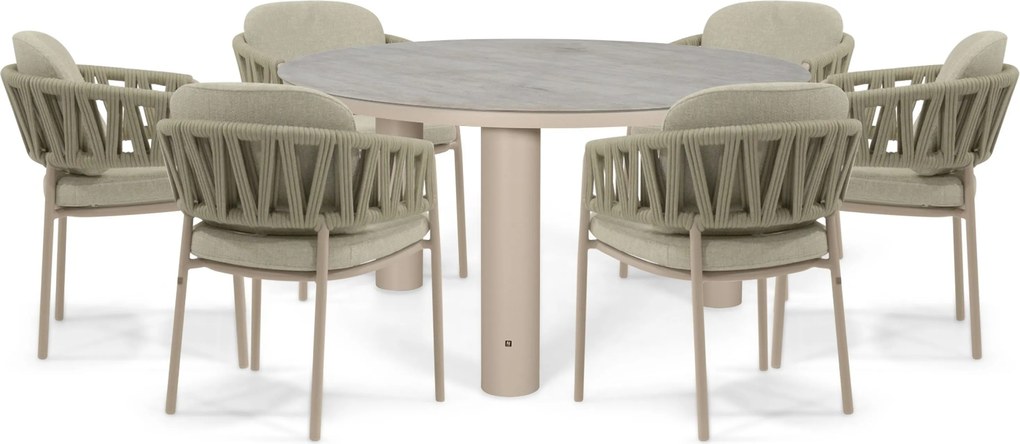 Tuinset Ronde Tuintafel 6 personen Rope Zand/Beige 4 Seasons Outdoor Calma/Arancia