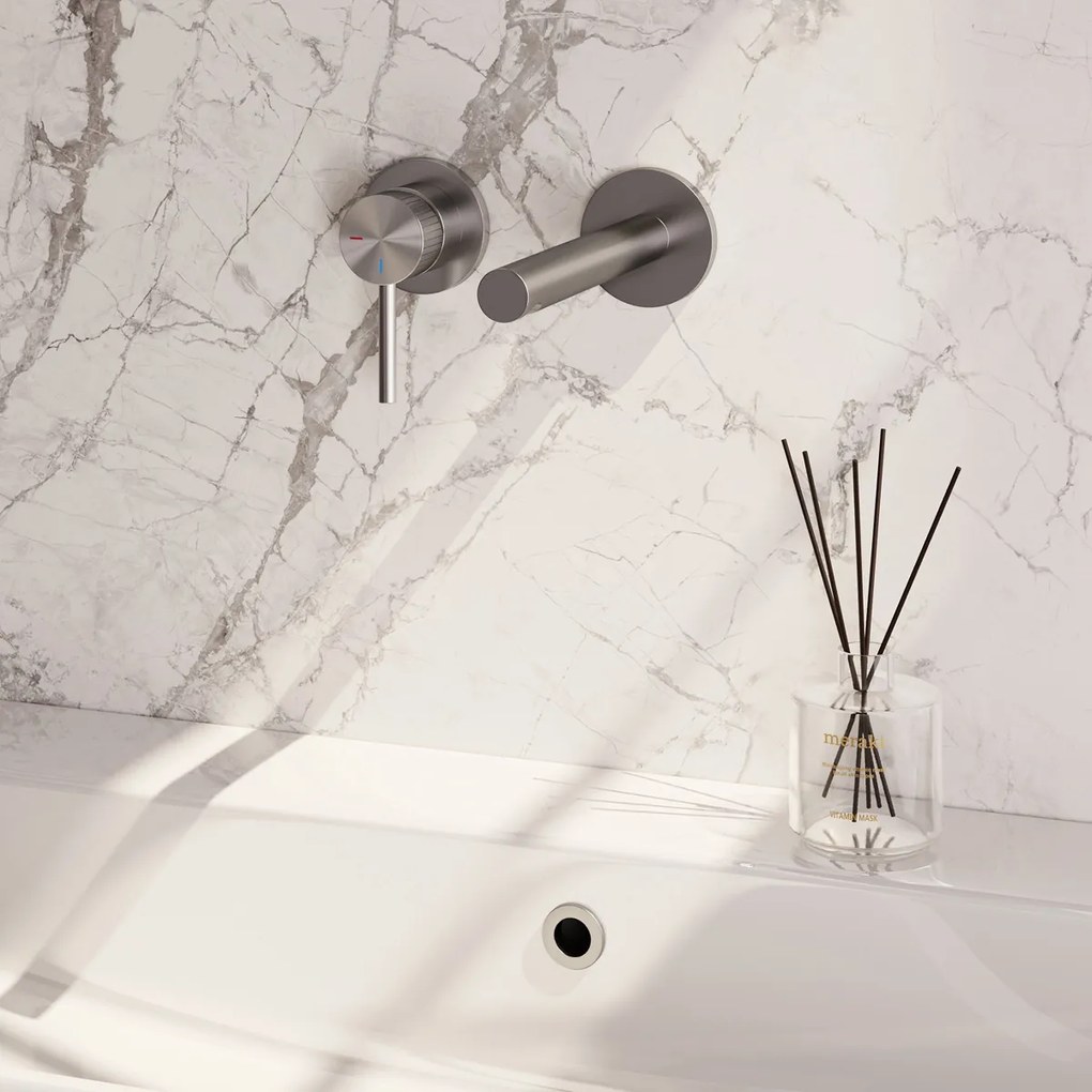 Brauer Stripe inbouw wastafelkraan ColdStart met rechte uitloop en rozetten model A2 RVS geborsteld PVD