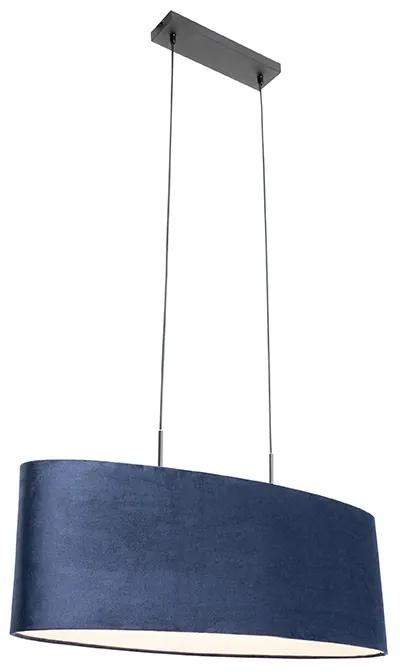 Stoffen Eettafel / Eetkamer Moderne hanglamp zwart met kap blauw 2-lichts - Tambor Modern E27 ovaal Binnenverlichting Lamp