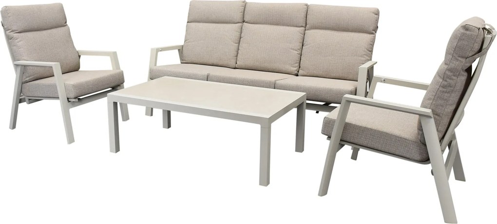 Vegas stoel bank loungeset 4 delig verstelbaar aluminium latte