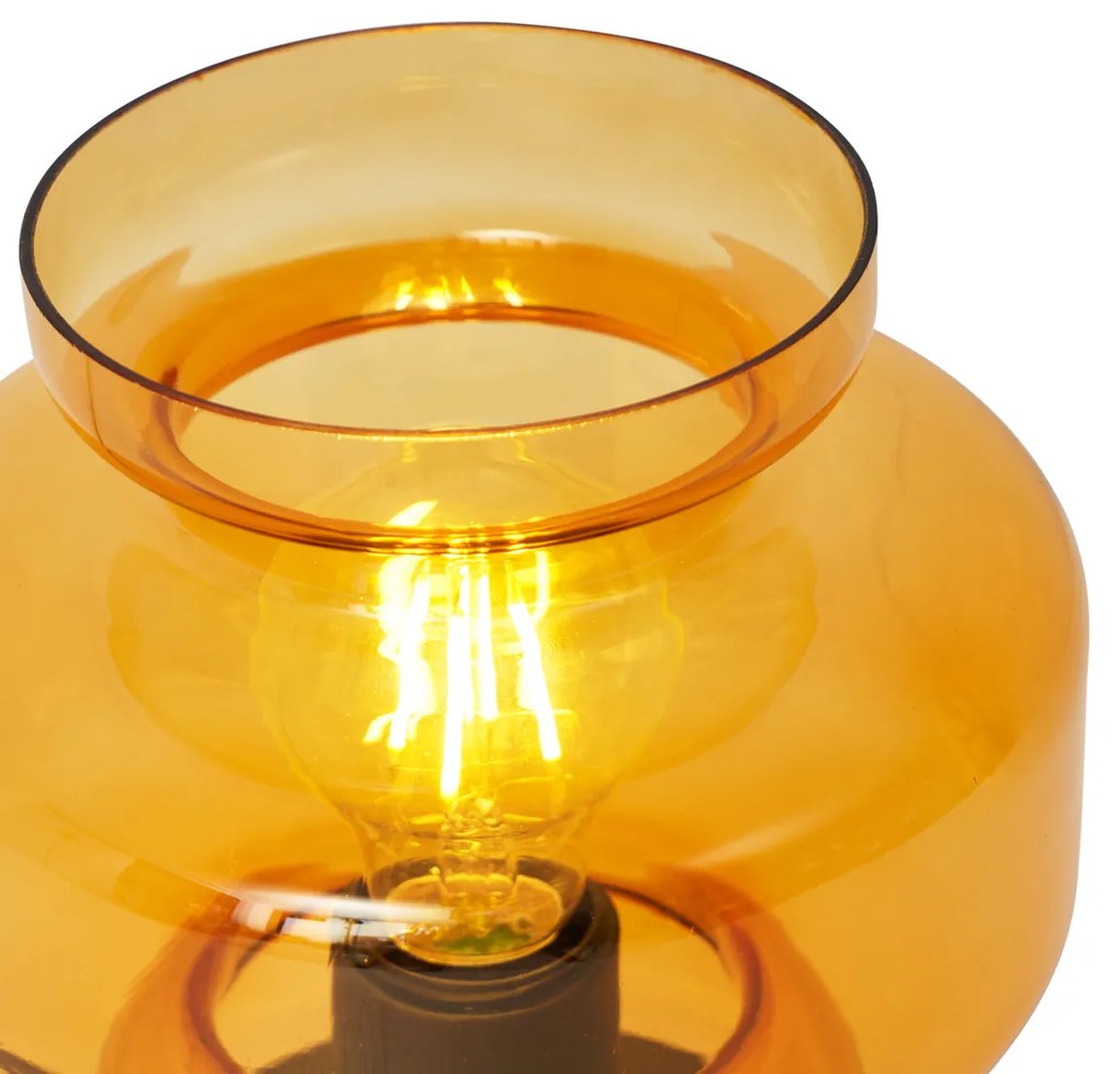 Retro tafellamp zwart met oranje glas - Denise Retro E27 rond Binnenverlichting Lamp