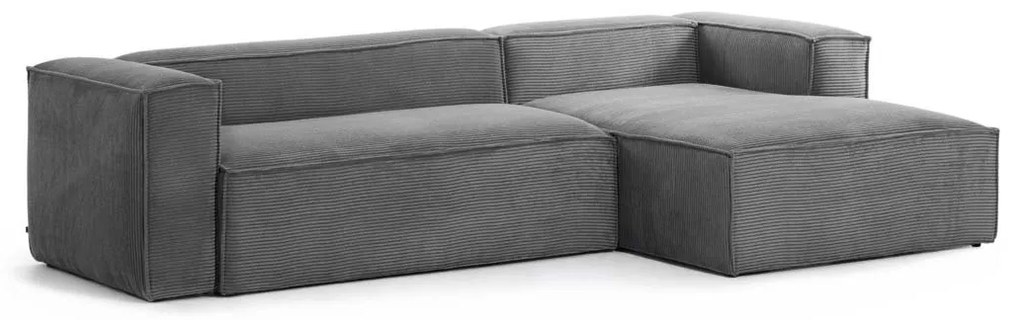 Kave Home Blok Modulaire Hoekbank 300 Cm Ribstof Grijs Chaise Longue Rechts