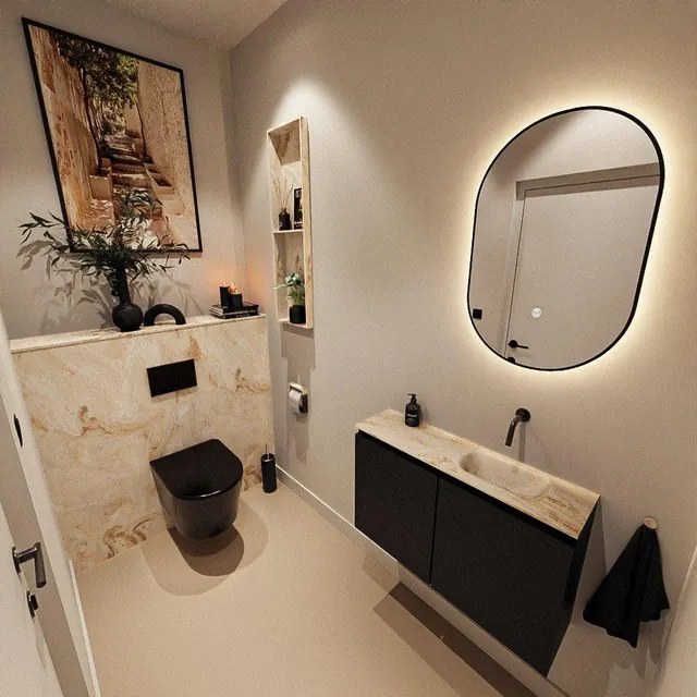 MONDIAZ TURE-DLUX 80cm toiletmeubel Urban. EDEN wastafel Frappe positie rechts. Zonder kraangat. TUREDX80URBR0FRA