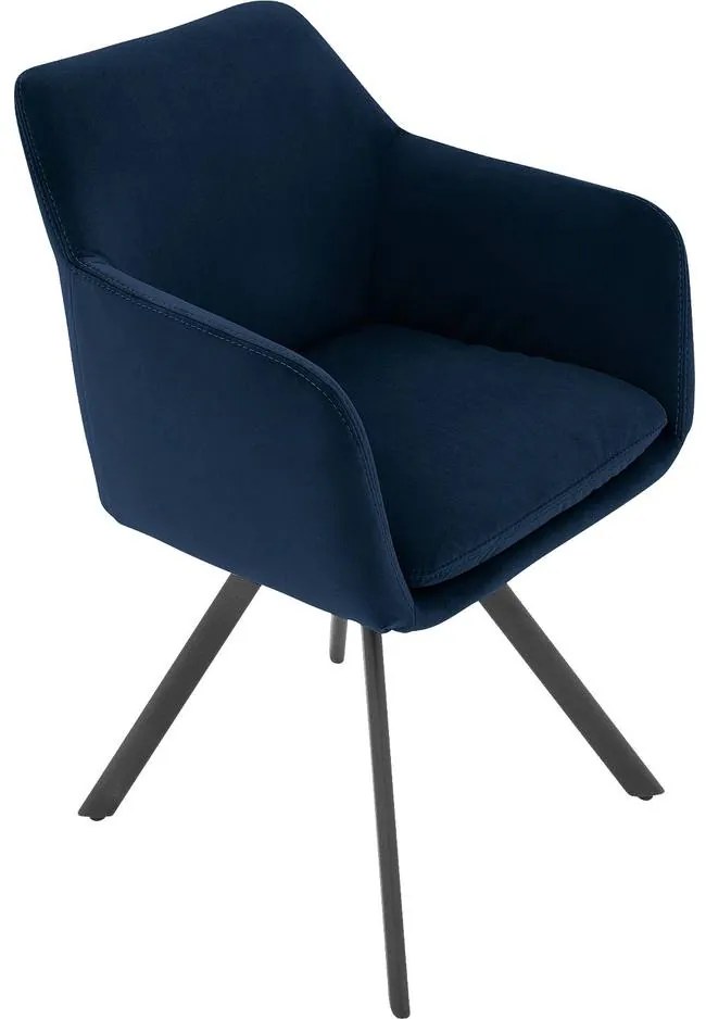 Goossens Excellent Eetkamerstoel Binn blauw stof graden draaibaar met return functie met armleuning, stijlvol landelijk