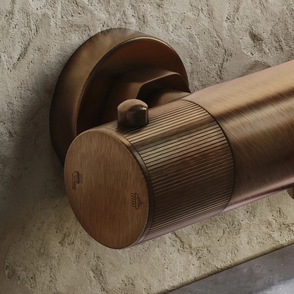 Saniclear Antique Stripes thermostatische opbouw badkraan met handdouche verouderd messing