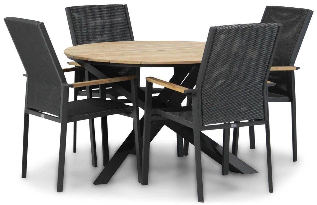 Tuinset Ronde Tuintafel 4 personen 120 cm Aluminium/Aluminium/teak/Aluminium/textileen Grijs Presto Ricadi