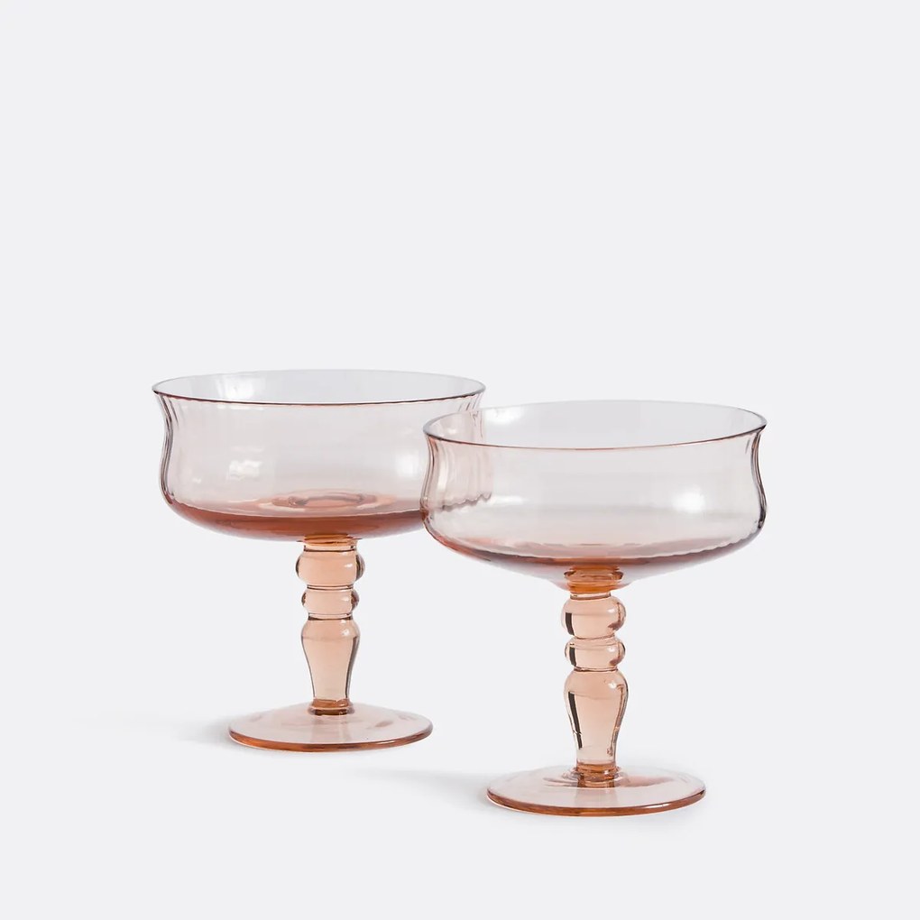 Set van 2 champagneglazen met geribbeld glas, Brissa