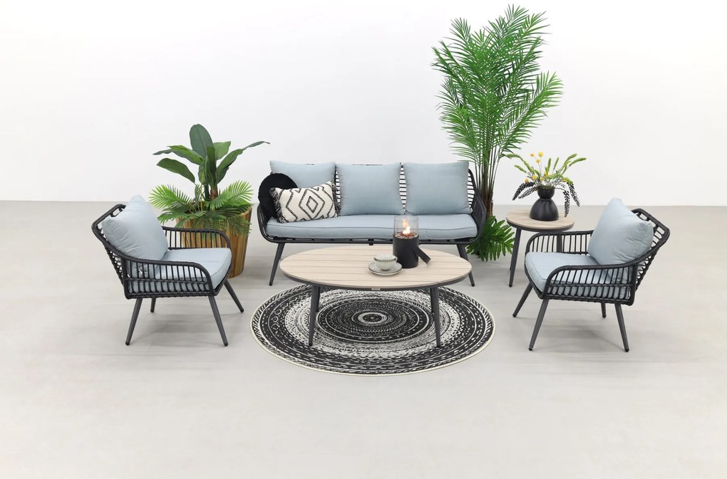 Garden Impressions Margriet stoel-bank loungeset - Carbon black/Mint grey - 5 delig