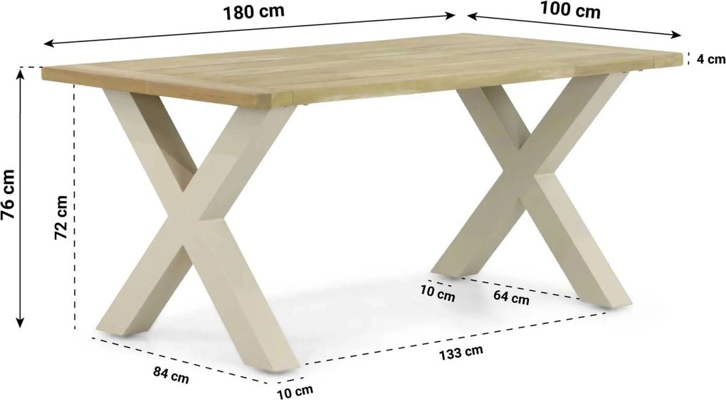 Tuinset 4 personen 180 cm Aluminium Taupe Presto Tarenta/Cardiff