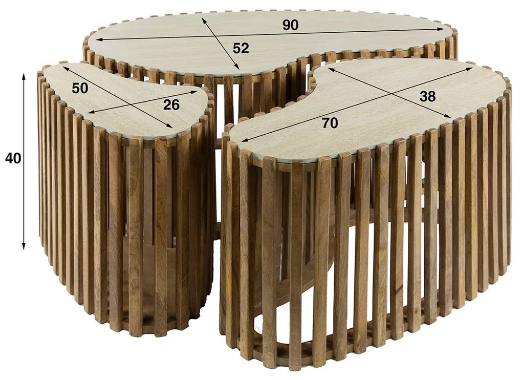 Organische Salontafelset Travertin - 90 X 52cm.