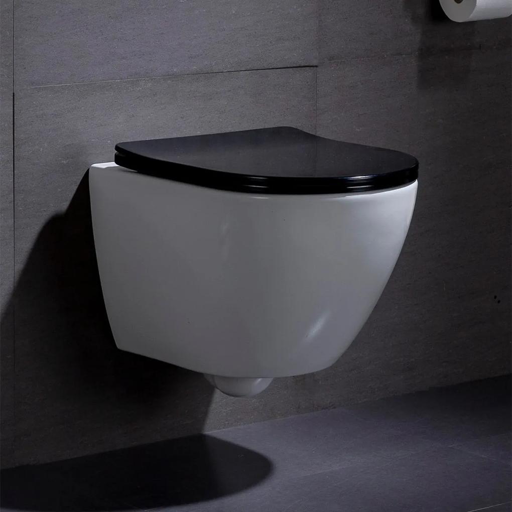 Wandcloset - Hangend Toilet Shorty Flatline Zwart - Inbouwtoilet Rimfree WC Pot