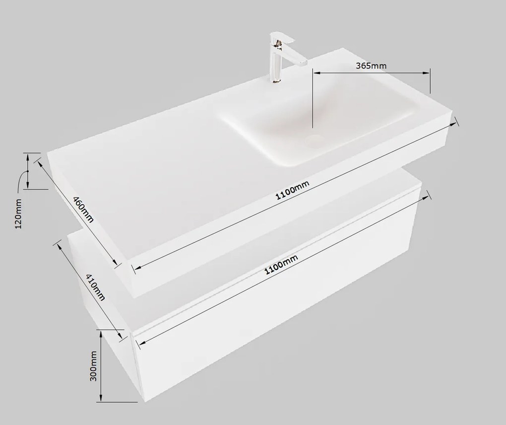 Mondiaz Alan DLux badmeubel 110cm clay 1 lade met wastafel glace rechts zonder kraangat