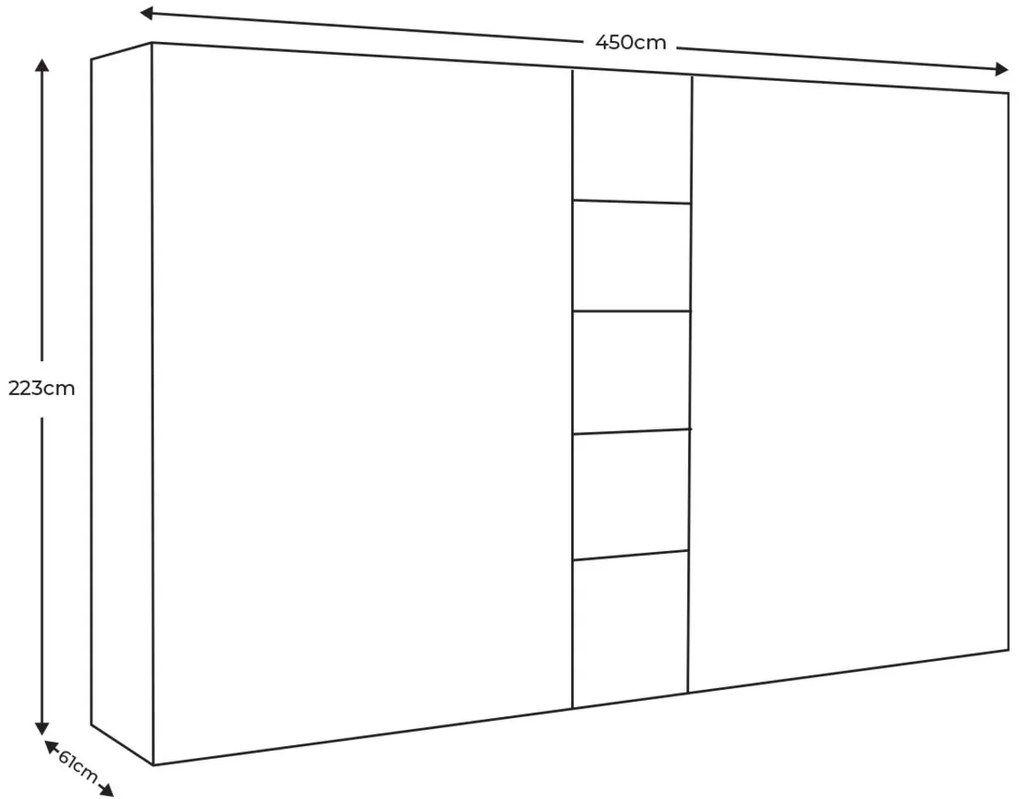 Goossens Excellent Kast Systeem Statement, 6 draaideuren met 50 cm breed rek element, 350 cm breed 223 cm hoog 61 cm diep