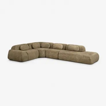 Modulaire Hoekbank Van 4 Delen Met Rechter Divan In Vacuüm Verpakte Chenille Merida Chenille Dik Saliegroen - Sklum