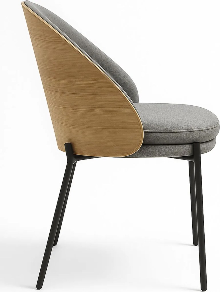 Set 6 Mos Grijze Stoffen Stoelen met Gestoffeerde Houten Rugleuning