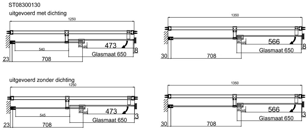 Van Rijn ST08 douchedeur met rookglas 125-135cm zwart