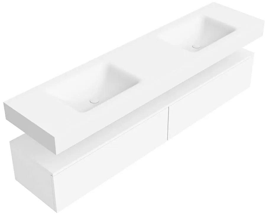 Zaro Alan badmeubel 190cm talc 2 lades met vrijhangende wastafel cloud dubbel zonder kraangat talc
