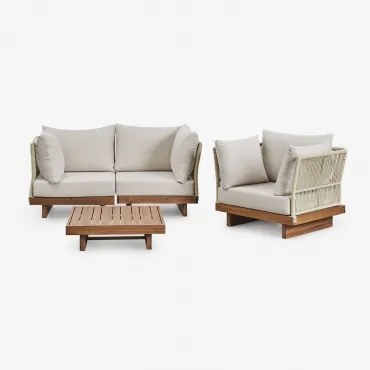 Tuinset Met Modulaire 2-delige Bank Met 2 Hoekfauteuils, Salontafel En Fauteuil In Acaciahout Dailin Acacia Bruin - Sklum