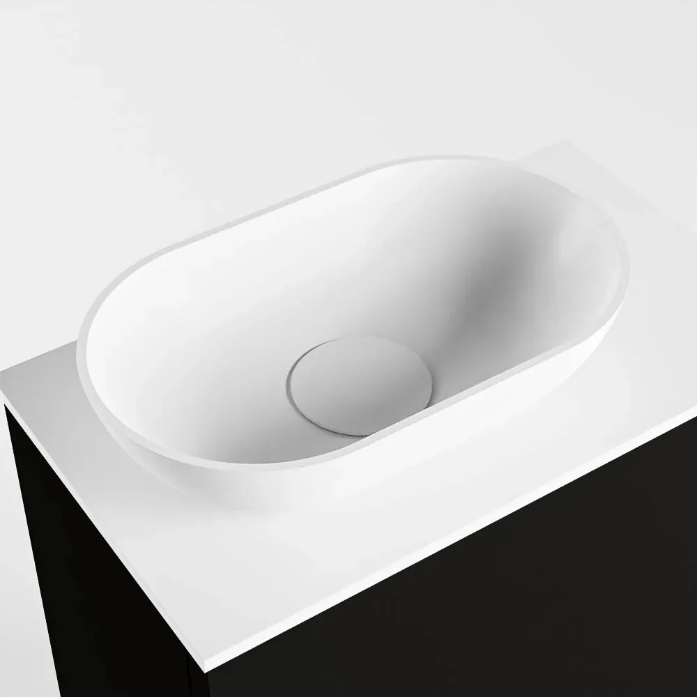 Mondiaz Fowy toiletmeubel 40cm urban met witte waskom links en kraangat