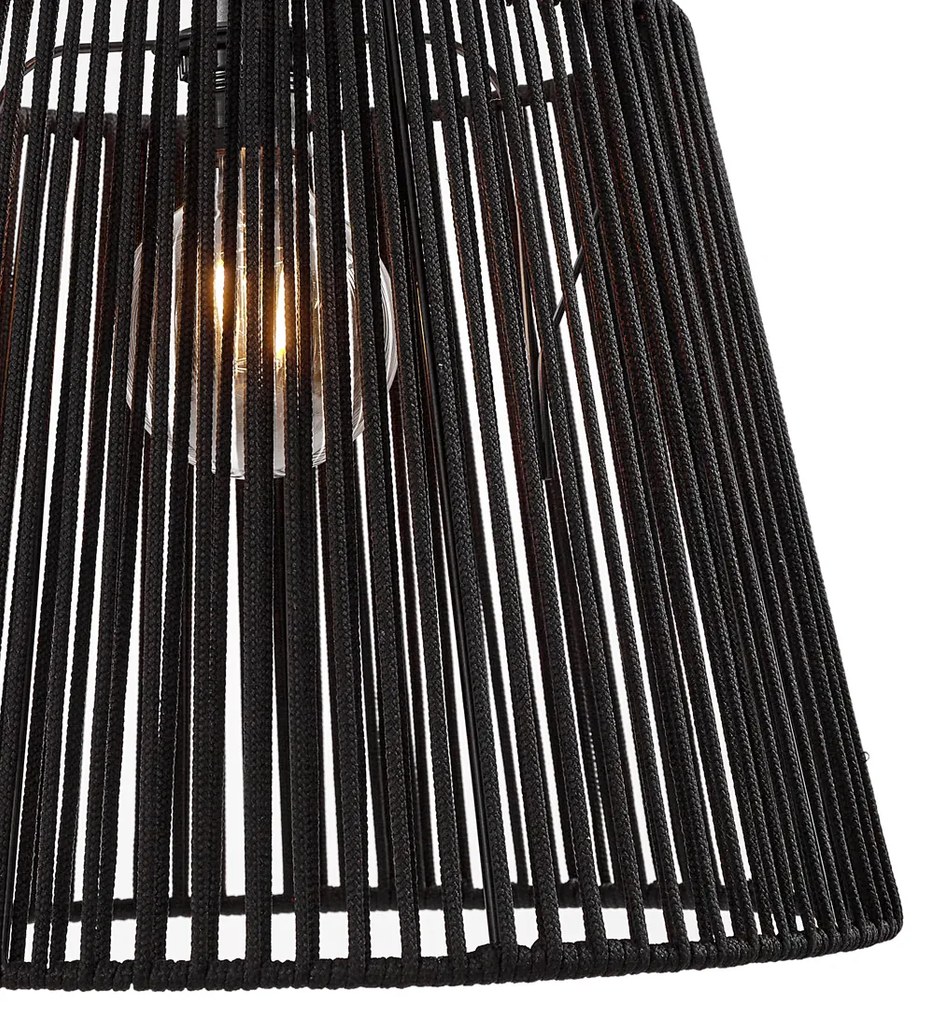 Buiten hanglamp zwart met zwarte kap van touw IP44 - Cava Jayla