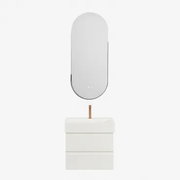 Badkamermeubelset Van Hout En Essenhoutfineer Met Geïntegreerde Wastafel Ona Wit & Oval Led And Antifog Black 45x105 Cm Vacson & Rosé - Sklum