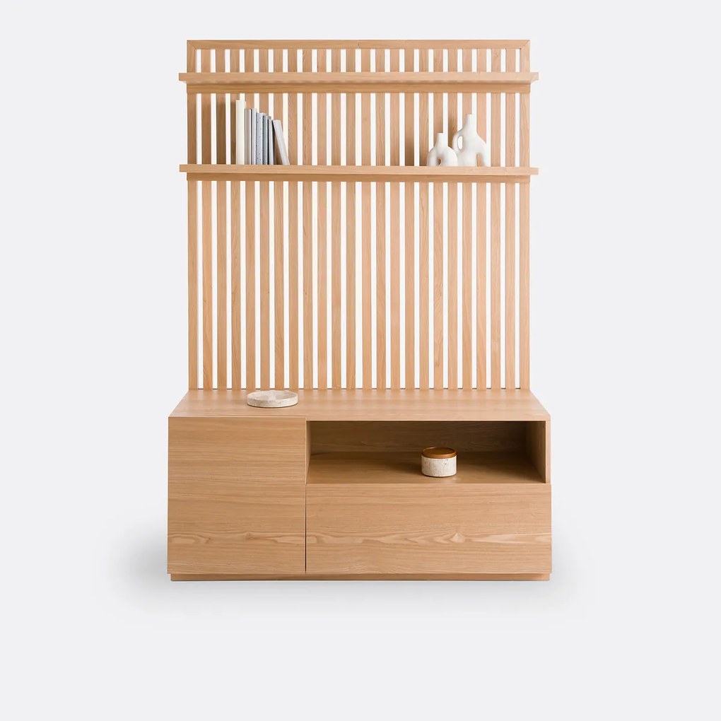 Massief essen en gefineerd hifi-tv-meubel, THEONIE